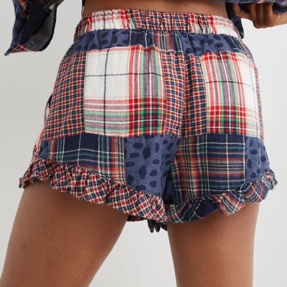 Aerie Patchwork Flannel Plaid Pajama Shorts Small Lounge Comfy Pockets - Picture 6 of 11